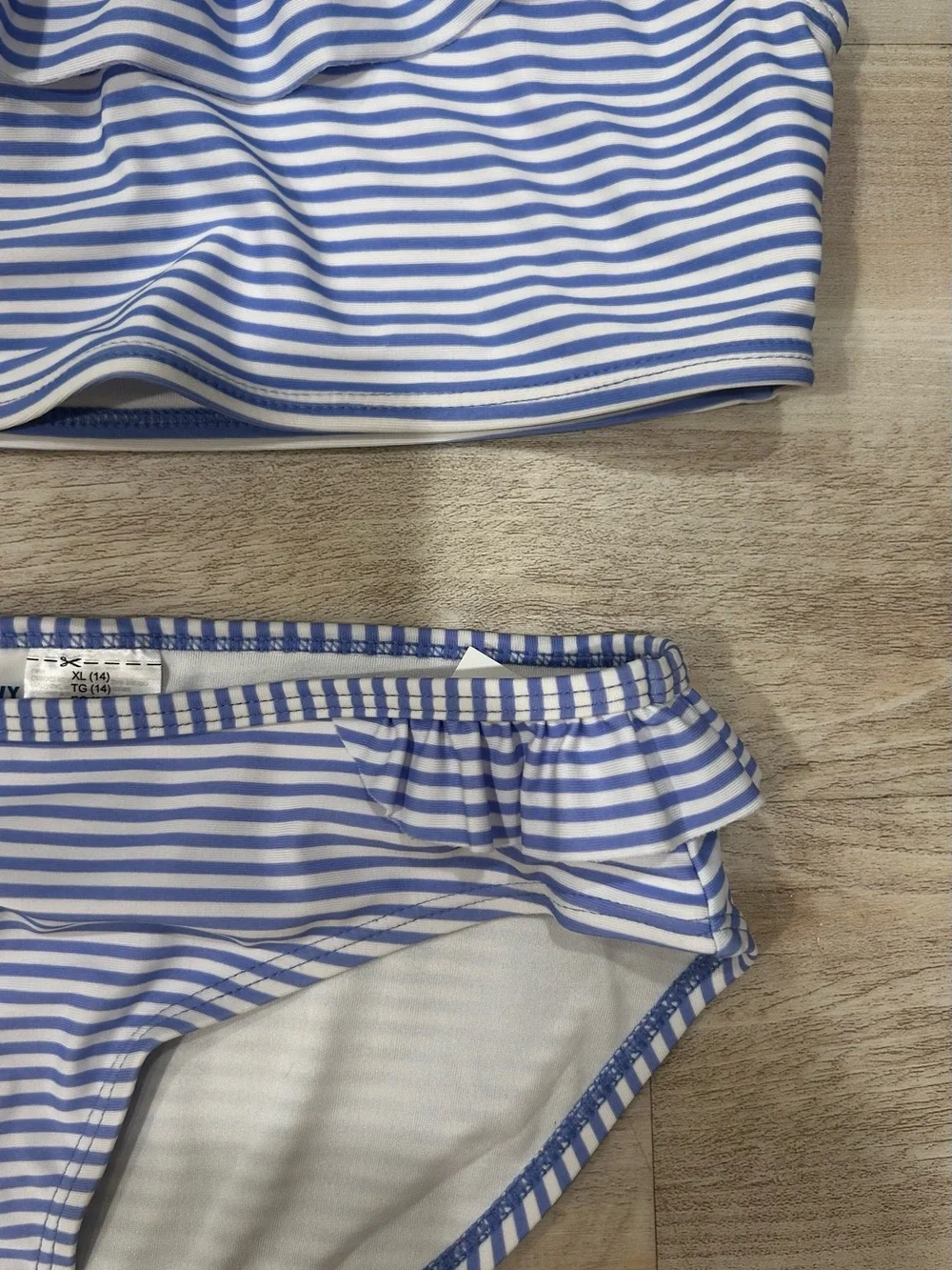 Old Navy Blue and White Striped Ruffle Bikini Set